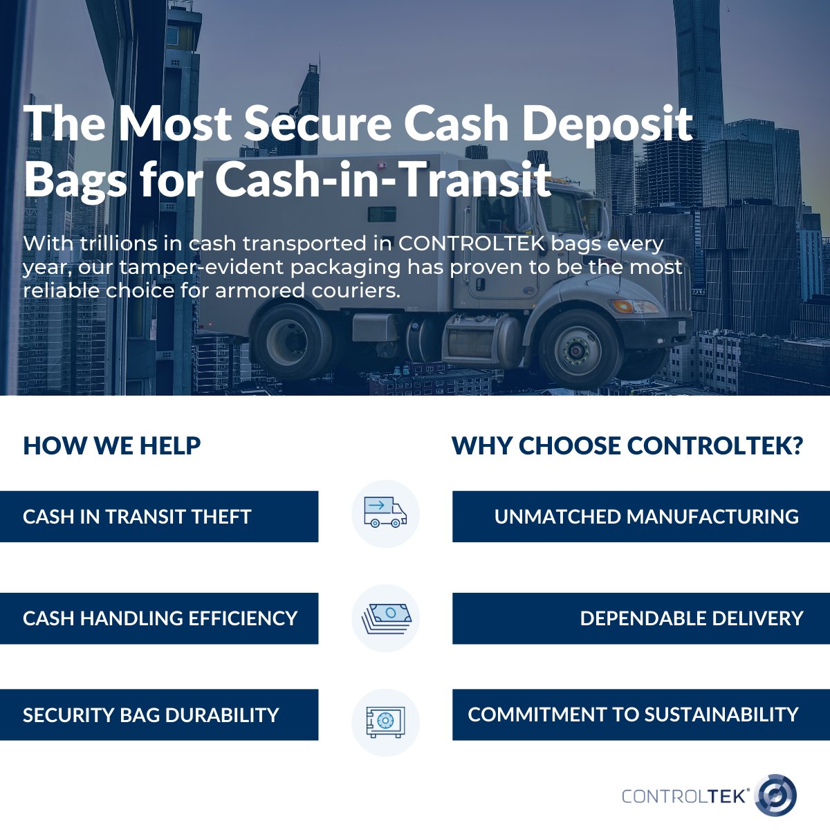 Trillions in cash move safely each year in CONTROLTEK’s tamper-evident bags—trusted by couriers for their security and durability. Built for the demands of cash-in-transit.

Explore more: controltekusa.com/solutions/tamp…