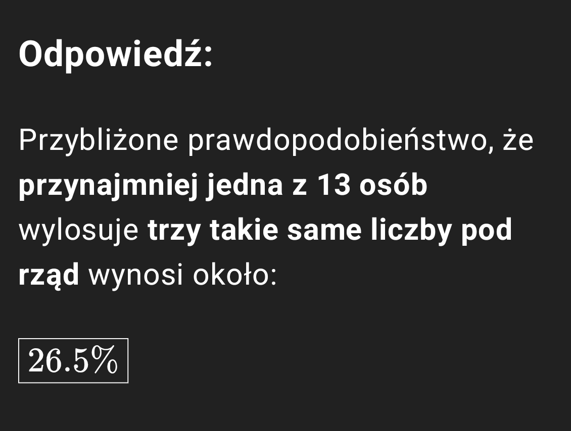Marcinnol_'s tweet photo. @lukaszsochapl @__KS93__ @K_Stanowski @tvp_info @grok Masz. Nie jest to jakieś niesamowicie nieprawdopodobne. Maciak i Woch też wylosowali trzy takie same liczby, ale nie pod rząd https://t.co/TeapRrQaNO