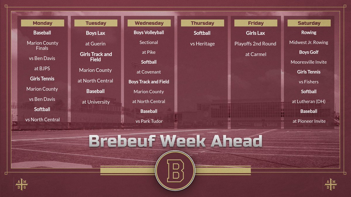 A look ahead to the varsity schedule for the week