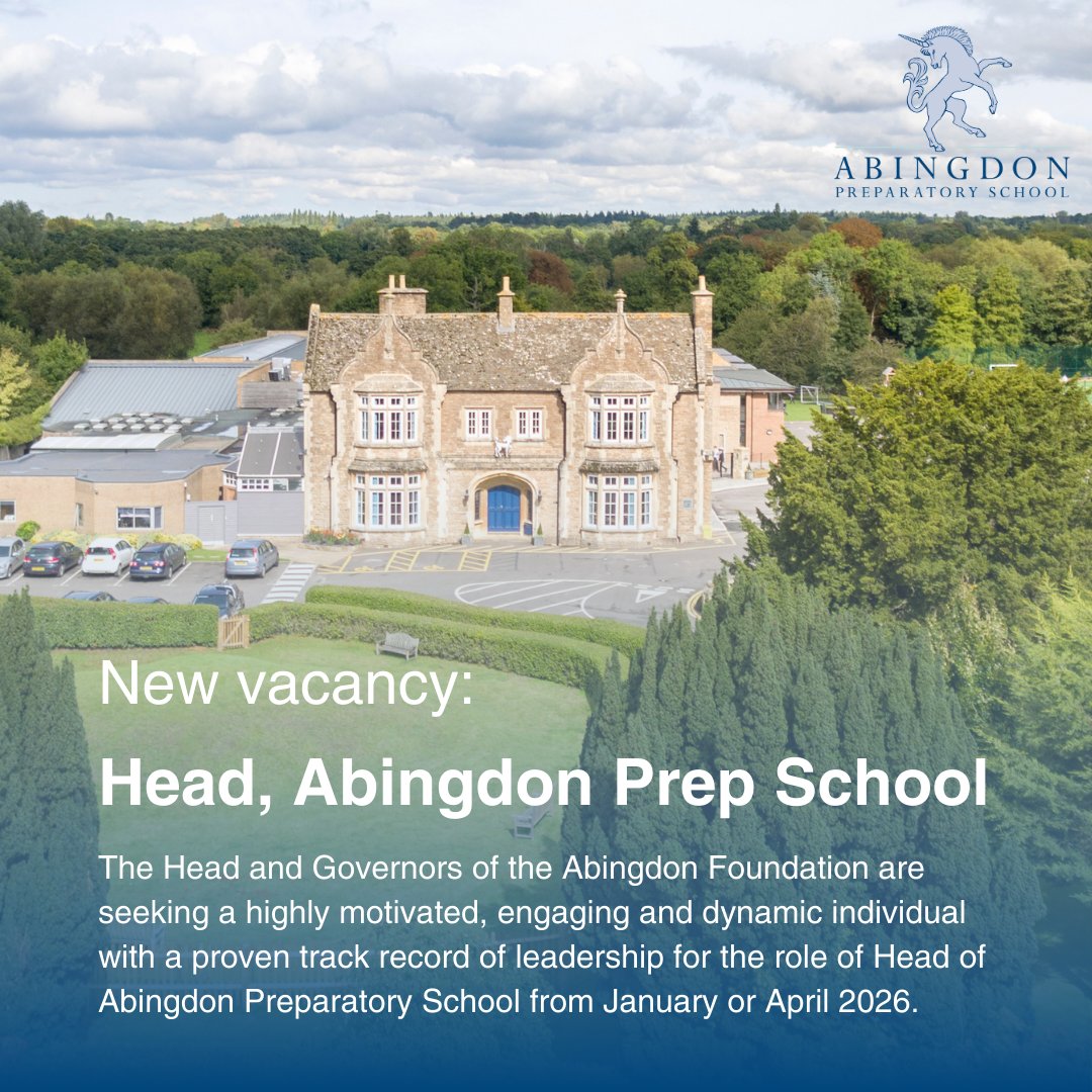 The Head and Governors of the Abingdon Foundation are seeking a highly motivated, engaging and dynamic individual with a proven track record of leadership for the role of Head of Abingdon Prep School from January or April 2026. For further details visit: ow.ly/f6Kp50VR6Ob