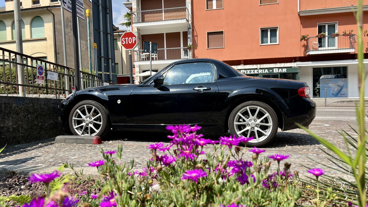 This tiny <a href="/Mazda_UK/">Mazda UK</a> MX5 Miata carried two adults, pro camera kit 📸 and my fiancé’s wardrobe 👗👠💄, 1700kms from UK 🇬🇧to Italy 🇮🇹 . Photos of the Giro d’Italia cycling to follow. <a href="/mazdaukpr/">Mazda UK PR</a>