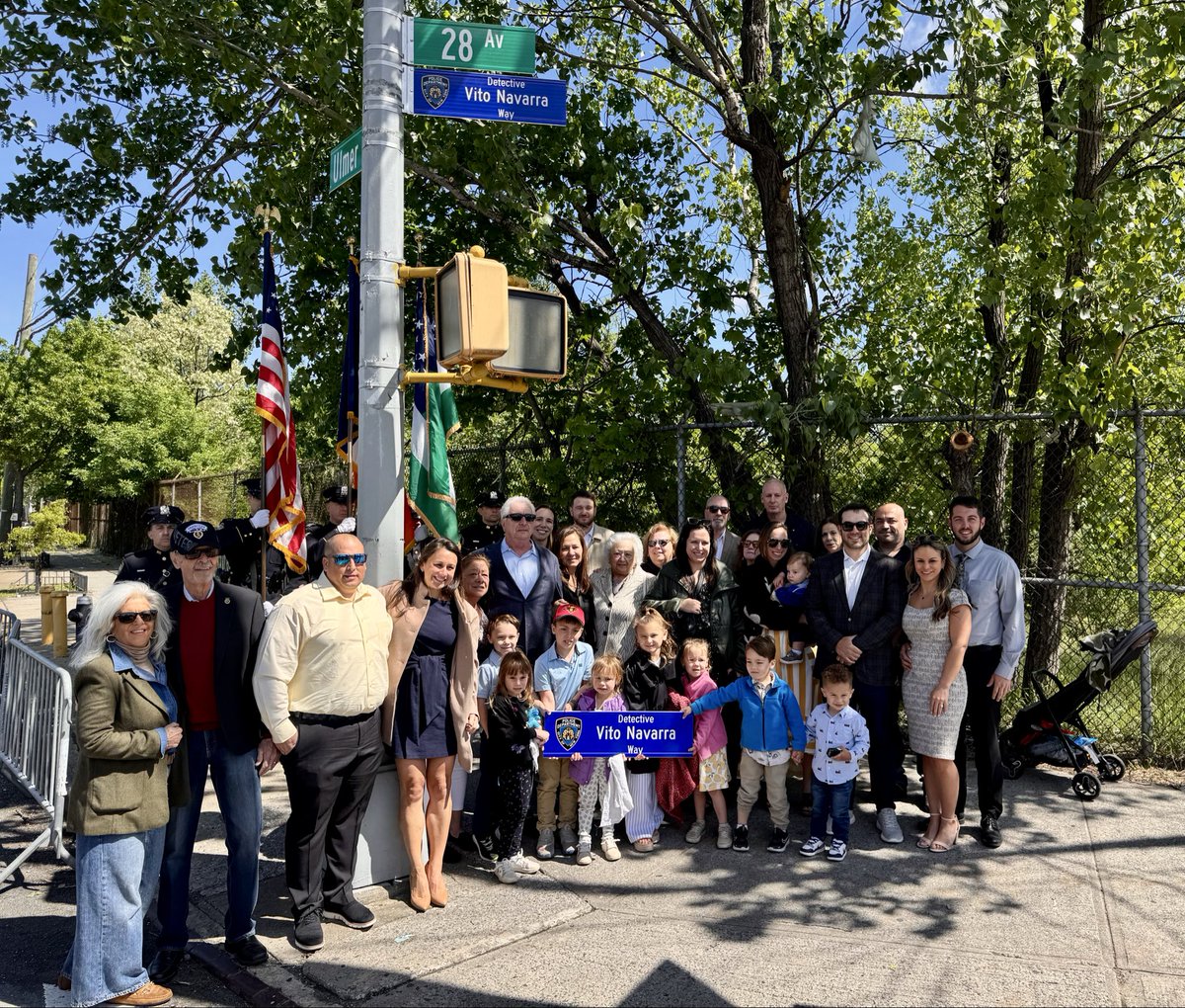 We gathered at the corner of 28th Avenue and Ulmer Street in Queens for the Street Renaming Ceremony in honor of Detective Vito Navarra. 

May Detective Navarra’s legacy memory live on for eternity. 
#NeverForget
<a href="/NYPDnews/">NYPD NEWS</a>