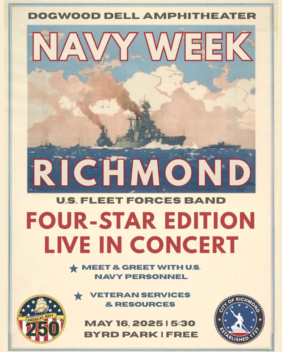 rvaparksandrec's tweet image. Coming this Friday to the Dell! The U.S. Fleet Forces Band. This free performance begins at 5:30 p.m.