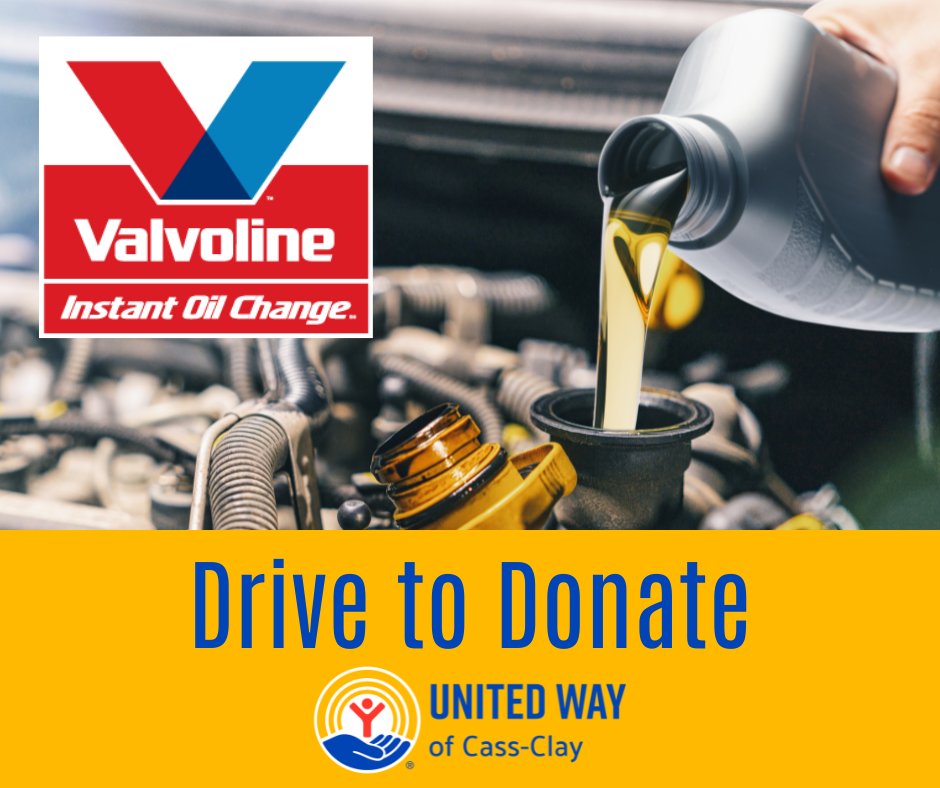 While out &amp; about on Wednesday, May 14, please join us for the Drive to Donate Campaign at Valvoline Instant Oil Change! On this special day, for every oil change between 11 a.m.-1 p.m., Valvoline Inc. will donate $20 directly to United Way! 💙Let’s drive change together!
