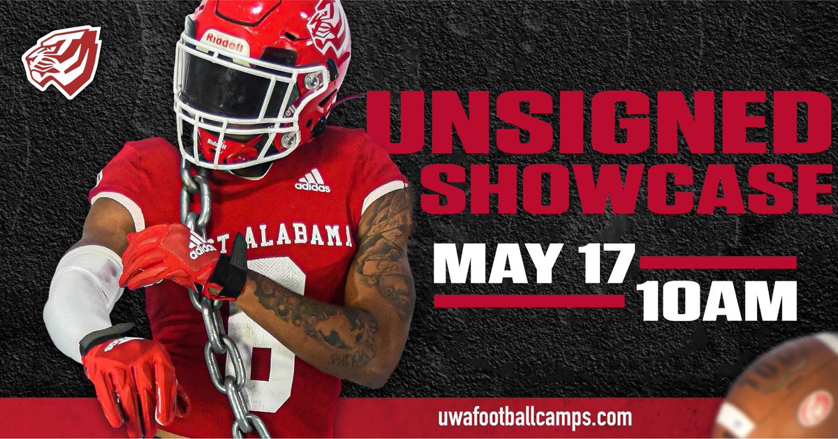 ‼️OPPORTUNITY IN LIVINGSTON, AL‼️

         ‼️UNSIGNED SHOWCASE‼️

         ‼️THIS SATURDAY - 10AM‼️

               uwafootballcamps.com