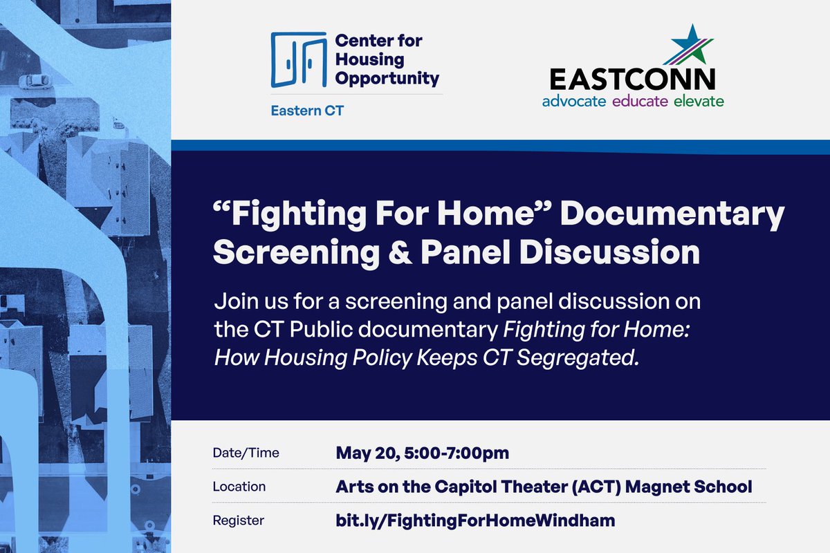 Centers for Housing Opportunity (@cthousingopp) on Twitter photo The new <a href="/wnpr/">Connecticut Public</a> doc "Fighting For Home" has become an effective tool for raising awareness about housing challenges in CT & the groups fighting for solutions -join us next week in Willimantic for a screening followed by a panel discussion 📽️
📅 5/20 @ 5pm
🔗bit.ly/FightingForHom… The new <a href="/wnpr/">Connecticut Public</a> doc "Fighting For Home" has become an effective tool for raising awareness about housing challenges in CT & the groups fighting for solutions -join us next week in Willimantic for a screening followed by a panel discussion 📽️
📅 5/20 @ 5pm
🔗bit.ly/FightingForHom…