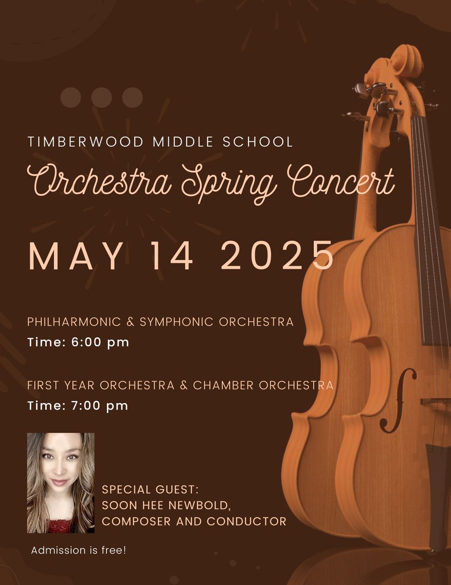 Timberwood Orchestra (@tms_orchestra) on Twitter photo Itās concert week! We are so excited to show off our students and how hard they have been working!! We are thrilled to have <a href="/SoonHeeNewbold/">Soon Hee Newbold</a> with us this week to work with students!
Join us on Wednesday! <a href="/HumbleISD/">Humble ISD</a> <a href="/HumbleISD_TMS/">Timberwood Middle</a> Itās concert week! We are so excited to show off our students and how hard they have been working!! We are thrilled to have <a href="/SoonHeeNewbold/">Soon Hee Newbold</a> with us this week to work with students!
Join us on Wednesday! <a href="/HumbleISD/">Humble ISD</a> <a href="/HumbleISD_TMS/">Timberwood Middle</a>