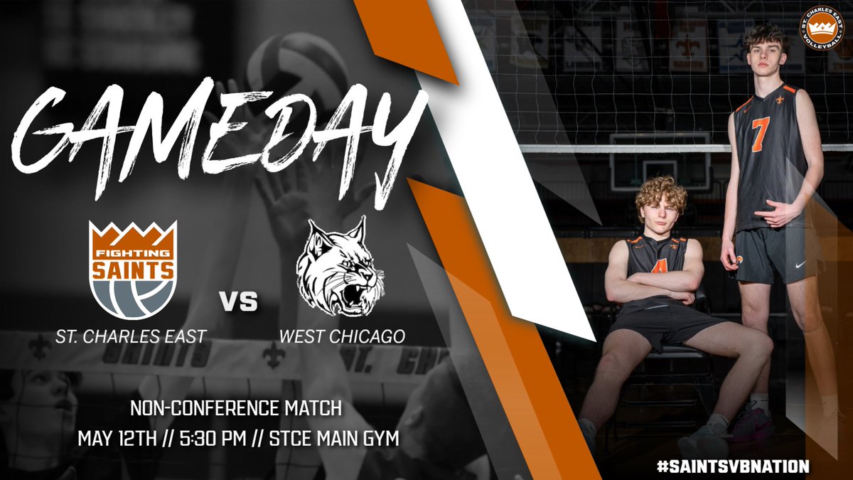 Saints are at home tonight for a Non-Conference matchup vs the Wildcats of West Chicago!

🆚West Chicago Wildcats
📍St. Charles East Main Gym
⏰JV/Freshman A @ 4:30 pm
⏰Varsity/Freshman B @ 5:30 pm
🟠Non-Conference Match
⚫️Let’s go Saints!⚜️🏐⚜️