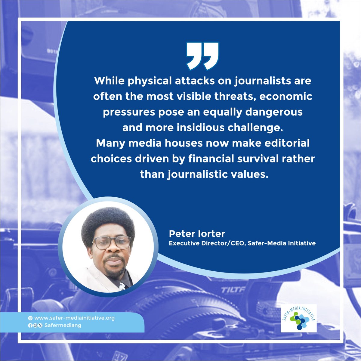 Peter Iorter, Executive Director and CEO of Safer-Media Initiative, highlighted the impact of economic pressures on media independence as Nigeria fell 10 places to rank 122nd out of 180 countries in the 2025 World Press Freedom Ranking by Reporters Without Borders.