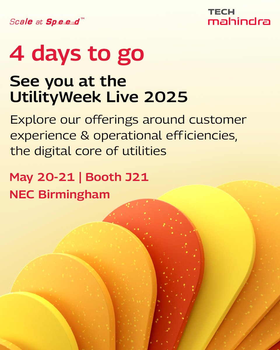 tech_mahindra's tweet image. Curious about the latest in #Utilities? Come see it firsthand at #UtilitiesWeekLive! 👋

Join us at our booth to experience Tech Mahindra’s #AI-powered solutions transforming the utilities sector.

Witness LIVE demos showcasing:
• Billing Contacts driven by AI

• Omnichannel…