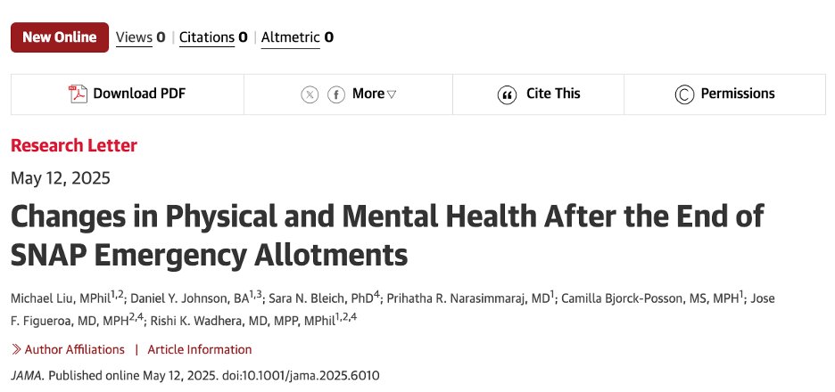 Michael Liu (@liumichaelon) on Twitter photo 1/ In our latest <a href="/JAMA_current/">JAMA</a>, we find that ending the largest-ever pandemic-era increase in SNAP benefits (AKA emergency allotmentsš²) resulted in a 50% (!) ā¬ļøin food insecurityš„£and significant ā¬ļøin poor physical health among low-income Americans
Link: jamanetwork.com/journals/jama/⦠1/ In our latest <a href="/JAMA_current/">JAMA</a>, we find that ending the largest-ever pandemic-era increase in SNAP benefits (AKA emergency allotmentsš²) resulted in a 50% (!) ā¬ļøin food insecurityš„£and significant ā¬ļøin poor physical health among low-income Americans
Link: jamanetwork.com/journals/jama/ā¦