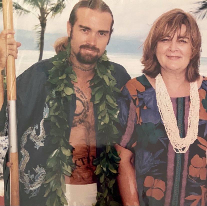 My mum. 

The best who ever lived... and I was/am her only son. Every good thing you have ever attributed to me, is my mum. She made me the man I am by loving me as much as a child &amp; son could ever be loved.

This picture was taken on my wedding day in Hawaii back in 2000. We are