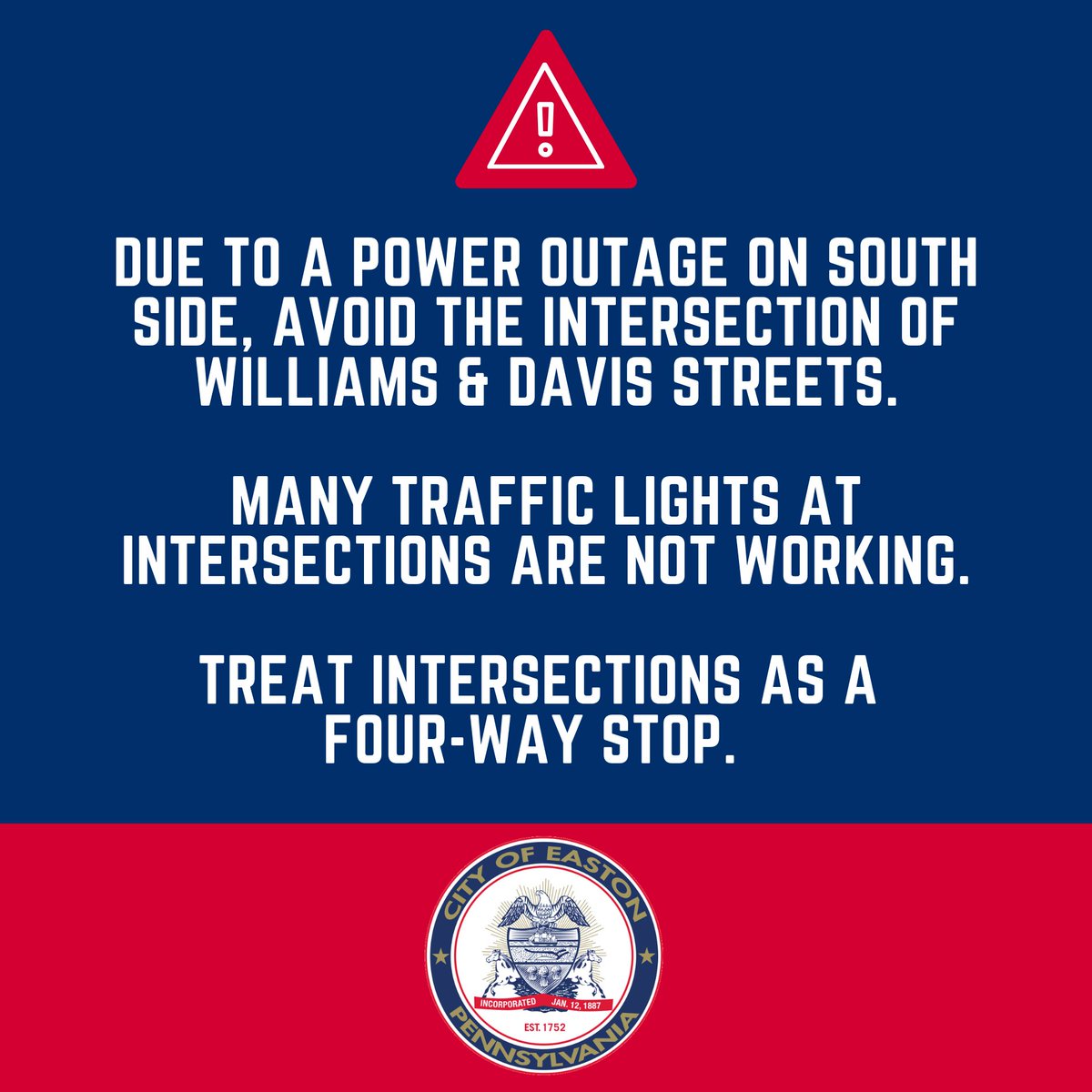 IMPORTANT UPDATE: A power outage has occurred on South Side and power is out.  Met-Ed is on their way to the scene. Please avoid the intersection of  Williams \u0026 Davis Streets. Many, image size:1200x1200