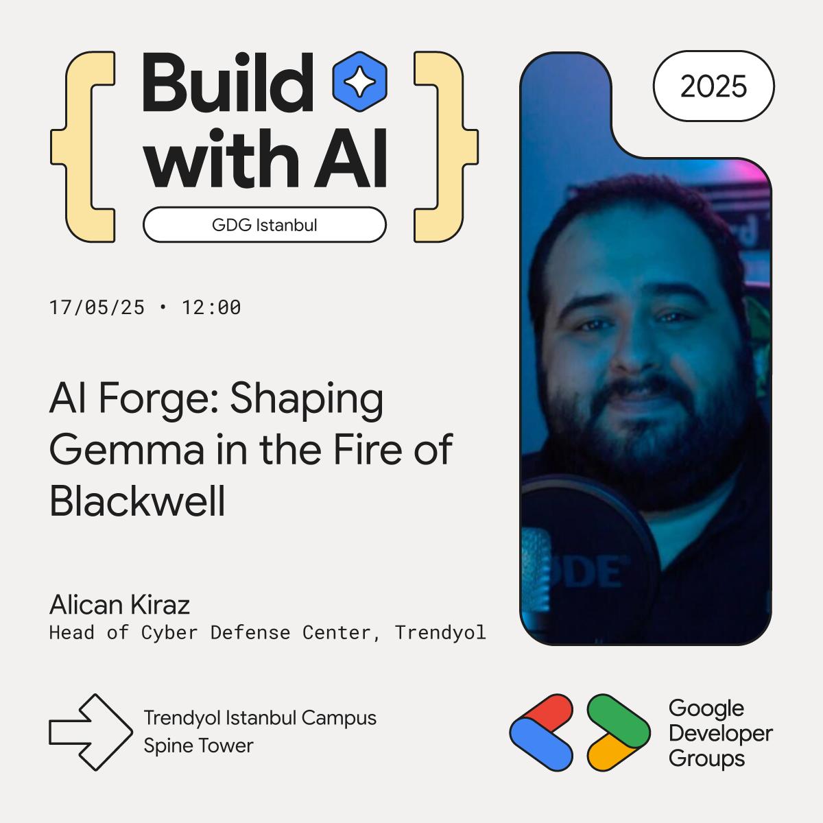 GDGIstanbul's tweet image. 🚀 Build with AI etkinliği GDG Istanbul’da!
@AlicanKiraz0, @mstrYoda_, ve @omarcevi ile beraber Gemma modellerini ince ayar yapmayı, AI ajanları geliştirmeyi ve Google’ın Agent Development Kit (ADK) ile hayatınızı nasıl kolaylaştırabileceğinizi öğrenmek ister misiniz? O zaman bu…
