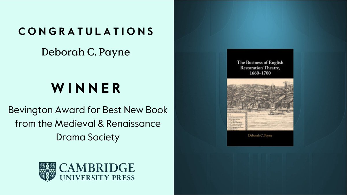 Cambridge UP - Literature & Performance (@cup_litperform) on Twitter photo 📚 The Business of English Restoration Theatre, 1660–1700 has won the Bevington Award for Best New Book from the Medieval & Renaissance Drama Society! Congratulations to <a href="/debcpayne/">Deborah C. Payne</a> on this well-deserved recognition! #RestorationTheatre #BookAward #MRDS themrds.org/award/2025-bev… 📚 The Business of English Restoration Theatre, 1660–1700 has won the Bevington Award for Best New Book from the Medieval & Renaissance Drama Society! Congratulations to <a href="/debcpayne/">Deborah C. Payne</a> on this well-deserved recognition! #RestorationTheatre #BookAward #MRDS themrds.org/award/2025-bev…