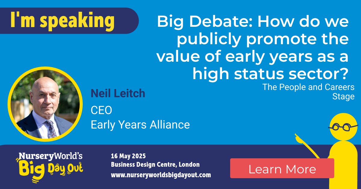 Early Years Alliance (@eyalliance) on Twitter photo Are you joining us at <a href="/nurserywrldshow/">Nursery World's Big Day Out</a> ?
In addition to speaking to Alliance colleagues on stand H17 and H19, you'll also have the opportunity to hear Alliance CEO Neil Leitch discuss how to promote the early years as a high-value career:
Book today: bit.ly/3GD4NFP Are you joining us at <a href="/nurserywrldshow/">Nursery World's Big Day Out</a> ?
In addition to speaking to Alliance colleagues on stand H17 and H19, you'll also have the opportunity to hear Alliance CEO Neil Leitch discuss how to promote the early years as a high-value career:
Book today: bit.ly/3GD4NFP