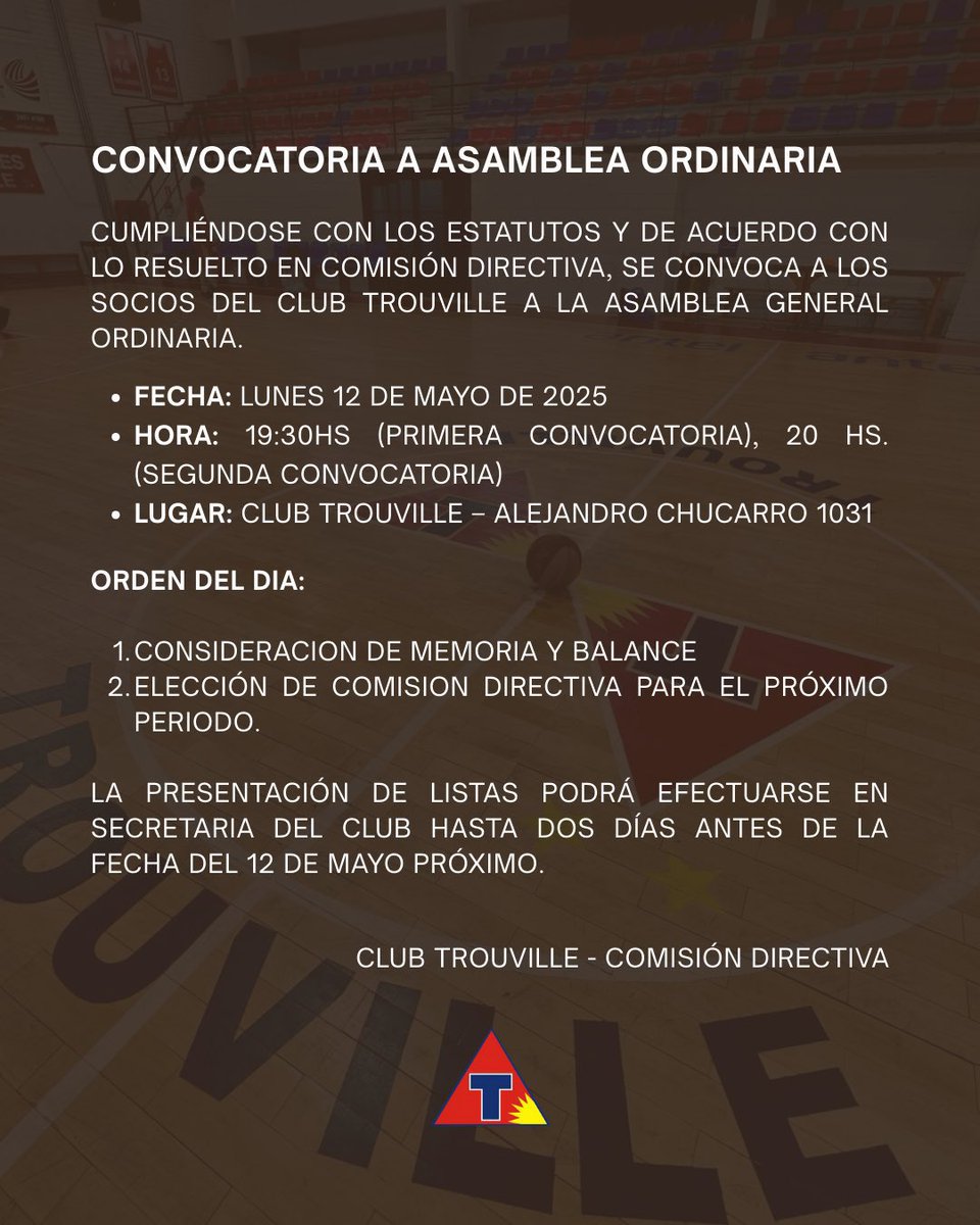 HOY: Asamblea Ordinaria 19:30hs