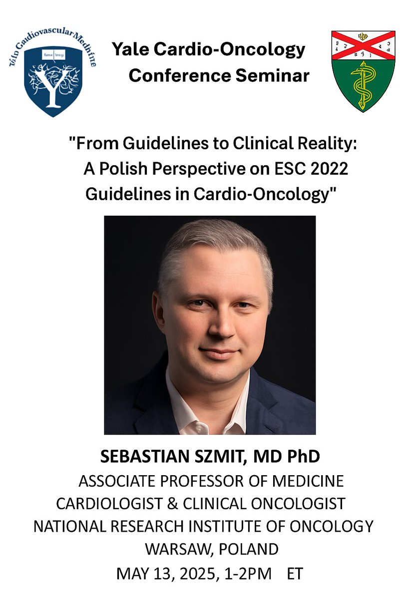 Jennifer Kwan MD PhD (@jennkwanmdphd) on Twitter photo Sebastian Szmit MD PhD, one of the co-authors of the
<a href="/escardio/">European Society of Cardiology</a> #cardioonc guidelines is joining us for our
<a href="/YaleCardiology/">Yale Cardiology</a> #cardioonc seminar <a href="/YaleMed/">Yale School of Medicine</a> <a href="/Yale/">Yale University</a> <a href="/YaleCancer/">Yale Cancer Center</a> on Tues 5/13/25, 1-2pm EST.
<a href="/CardioOnc_MR_CT/">Lauren A. Baldassarre, MD, FACC, FSCCT, FSCMR</a> <a href="/hull_md/">Sarah C. Hull, MD, MBE</a> <a href="/MariamBaigMD/">Mariam Baig, MD</a>
<a href="/mtysar/">Maciej Tysarowski</a> tinyurl.com/23uzb2f6 Sebastian Szmit MD PhD, one of the co-authors of the
<a href="/escardio/">European Society of Cardiology</a> #cardioonc guidelines is joining us for our
<a href="/YaleCardiology/">Yale Cardiology</a> #cardioonc seminar <a href="/YaleMed/">Yale School of Medicine</a> <a href="/Yale/">Yale University</a> <a href="/YaleCancer/">Yale Cancer Center</a> on Tues 5/13/25, 1-2pm EST.
<a href="/CardioOnc_MR_CT/">Lauren A. Baldassarre, MD, FACC, FSCCT, FSCMR</a> <a href="/hull_md/">Sarah C. Hull, MD, MBE</a> <a href="/MariamBaigMD/">Mariam Baig, MD</a>
<a href="/mtysar/">Maciej Tysarowski</a> tinyurl.com/23uzb2f6
