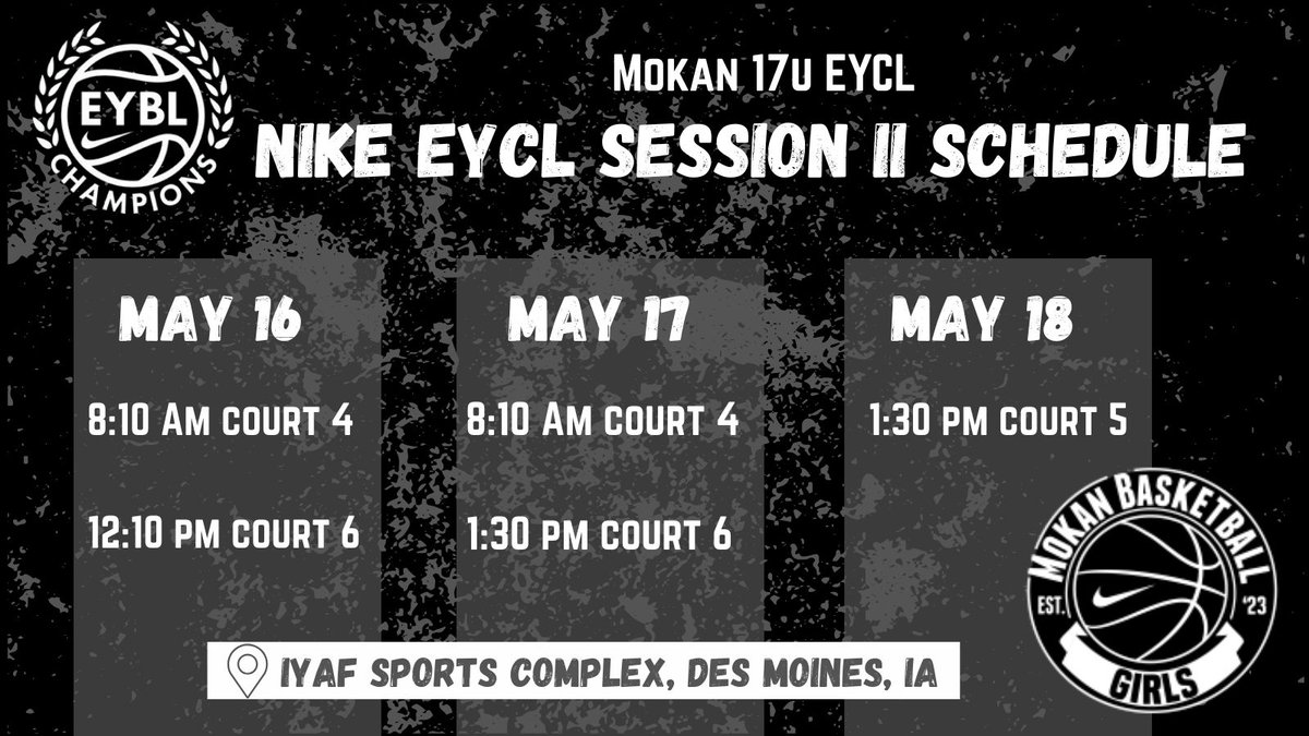 Ready for EYCL Session 2 this weekend in Des Moines, Iowa! So excited to compete with my <a href="/MokanGirls/">Mokan Girls Basketball</a>! <a href="/DruWheatcroft/">Dru Wheatcroft</a> <a href="/Dylan_Evans85/">Dylan Evans</a>