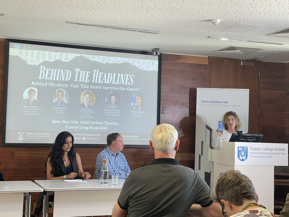 Colleen Murrell 🦘🇪🇺🇮🇪🇬🇧 🇫🇷 😎 (@ivorytowerjourn) on Twitter photo From <a href="/rtenews/">RTÉ News</a> Deirdre McCarthy talking about the challenges facing legacy media in the digital age. It all comes down to phones! Speaking at <a href="/TLRHub/">Trinity Long Room Hub</a> From <a href="/rtenews/">RTÉ News</a> Deirdre McCarthy talking about the challenges facing legacy media in the digital age. It all comes down to phones! Speaking at <a href="/TLRHub/">Trinity Long Room Hub</a>