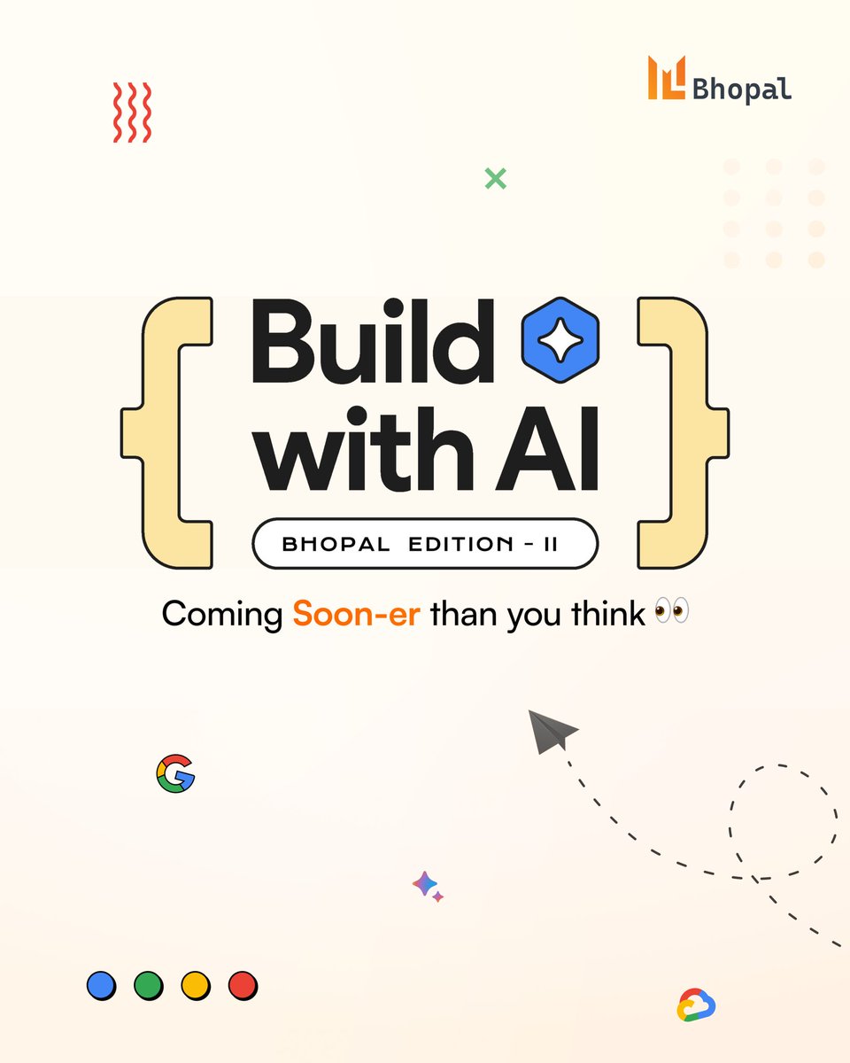 mlbhopal's tweet image. 🔥 Build with AI – Bhopal Edition II is coming Soon-er than you think 👀
📍Bhopal
🧠 Workshops, 🛠️ Projects, 🎤 Speakers, 🎁 Swags & more!
🎯 Stay tuned – registrations go LIVE super soon!
#buildwithai @googledevs @BuildwithAI