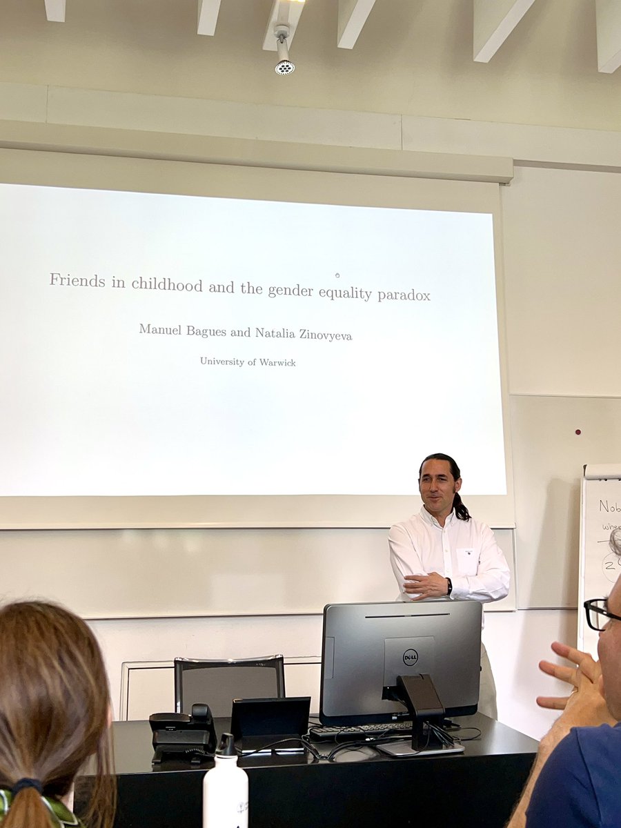 USI Lugano - Department of Economics (@usi_idep) on Twitter photo Today @ManuelBagues (<a href="/uniofwarwick/">University of Warwick</a>) presented “Friends in Childhood and the Gender Equality Paradox”, coauthored with <a href="/natazino/">Natalia Zinovyeva</a> (Warwick).
They show that children in richer, more equal societies have fewer opposite-sex friends. Evidence suggests household income as the key driver Today @ManuelBagues (<a href="/uniofwarwick/">University of Warwick</a>) presented “Friends in Childhood and the Gender Equality Paradox”, coauthored with <a href="/natazino/">Natalia Zinovyeva</a> (Warwick).
They show that children in richer, more equal societies have fewer opposite-sex friends. Evidence suggests household income as the key driver