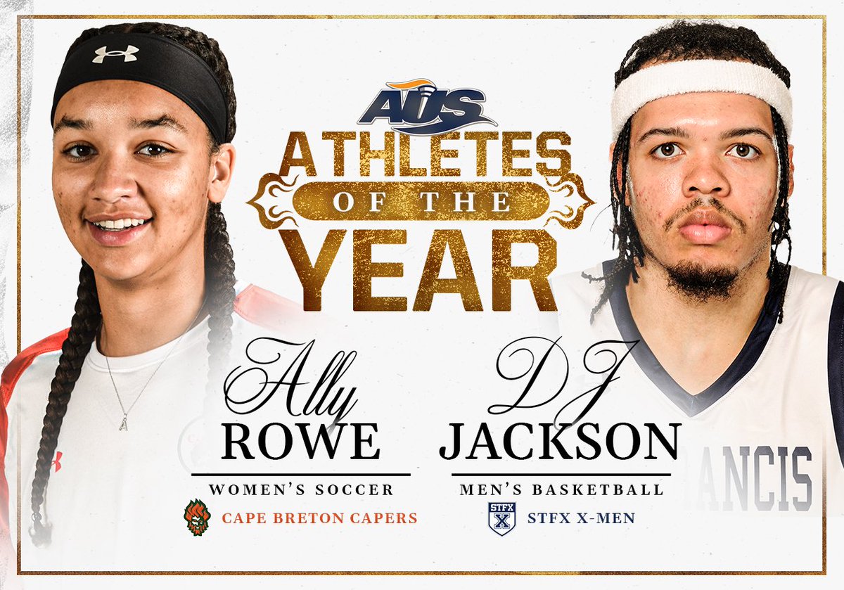 Atlantic University Sport (@aus_sua) on Twitter photo Here they are: Your 2024-25 AUS Athletes of the Year!
Congratulations to <a href="/gocapersgo/">CBU CAPERS</a> women's soccer's Ally Rowe and <a href="/StFXAthletics/">StFX Athletics</a> men's basketball's DJ Jackson on this incredible accomplishment.
Details here: atlanticuniversitysport.com/genrel/2025-AU… Here they are: Your 2024-25 AUS Athletes of the Year!
Congratulations to <a href="/gocapersgo/">CBU CAPERS</a> women's soccer's Ally Rowe and <a href="/StFXAthletics/">StFX Athletics</a> men's basketball's DJ Jackson on this incredible accomplishment.
Details here: atlanticuniversitysport.com/genrel/2025-AU…
