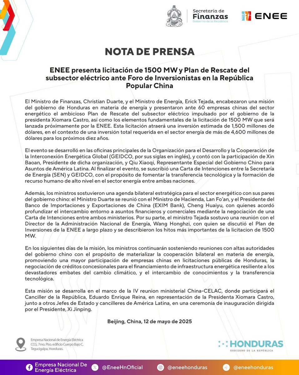Erick Tejada Carbajal (@carbajal_tejada) on Twitter photo Hoy, en Beijing, junto al Ministro <a href="/ChristianDCHn/">Christian Duarte</a> presentamos ante 60 empresas chinas y la Global Energy interconection developtment cooperation los indicadores de recuperación de la <a href="/EneeHnOficial/">Empresa Nacional de Energía Eléctrica (ENEE)</a> en los últimos meses y promocionamos los elementos esenciales de la próxima Hoy, en Beijing, junto al Ministro <a href="/ChristianDCHn/">Christian Duarte</a> presentamos ante 60 empresas chinas y la Global Energy interconection developtment cooperation los indicadores de recuperación de la <a href="/EneeHnOficial/">Empresa Nacional de Energía Eléctrica (ENEE)</a> en los últimos meses y promocionamos los elementos esenciales de la próxima