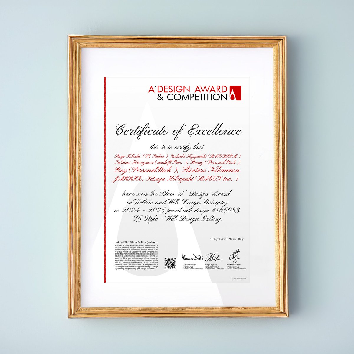 s5style's tweet image. S5-Styleが国際的なデザイン賞『A&apos; Design Award』でSilverを受賞しました！🏆
サイトを閲覧したり､デザインを登録したり､Setを活用したり､SNSでいいねやコメントをくれる皆さん､いつもありがとうございます！
これからもデザイン好きの人たちが集まる場になるよう運営していきたいと思います😊🙌
