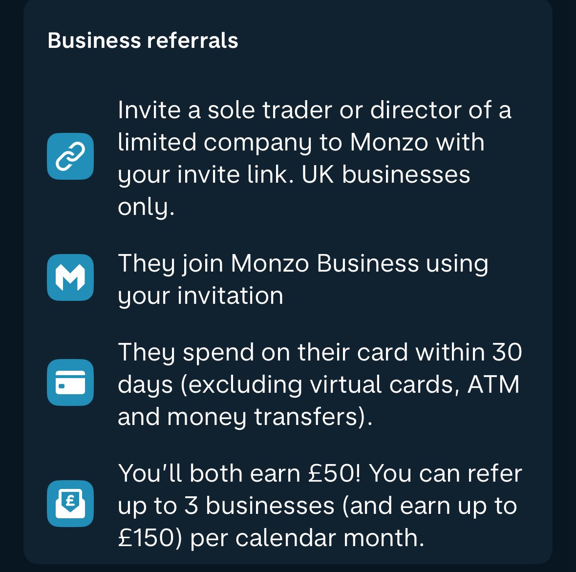 Chris Sharp (@chris_sharp18) on Twitter photo Thinking of setting up a Business Bank Account or wanting to switch banks?
I recommend using Monzo 👌🏻
Plus, we can both earn £50 if you sign up using my referral link below!
🎉 join.monzo.com/c/5y3g1tw 🎉 Thinking of setting up a Business Bank Account or wanting to switch banks?
I recommend using Monzo 👌🏻
Plus, we can both earn £50 if you sign up using my referral link below!
🎉 join.monzo.com/c/5y3g1tw 🎉