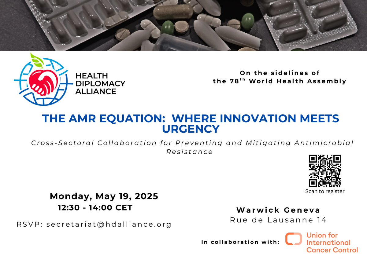 Ntuli Kapologwe (@tuserod) on Twitter photo The AMR Equation: Where Innovation meets Urgency; 
Cross-Sectoral Collaboration for Preventing and Mitigating Antimicrobial Resistance.
May 19, 2025, at 12:30-14:00 CET. Hotel Warwick, Geneva, Switzerland. The AMR Equation: Where Innovation meets Urgency; 
Cross-Sectoral Collaboration for Preventing and Mitigating Antimicrobial Resistance.
May 19, 2025, at 12:30-14:00 CET. Hotel Warwick, Geneva, Switzerland.