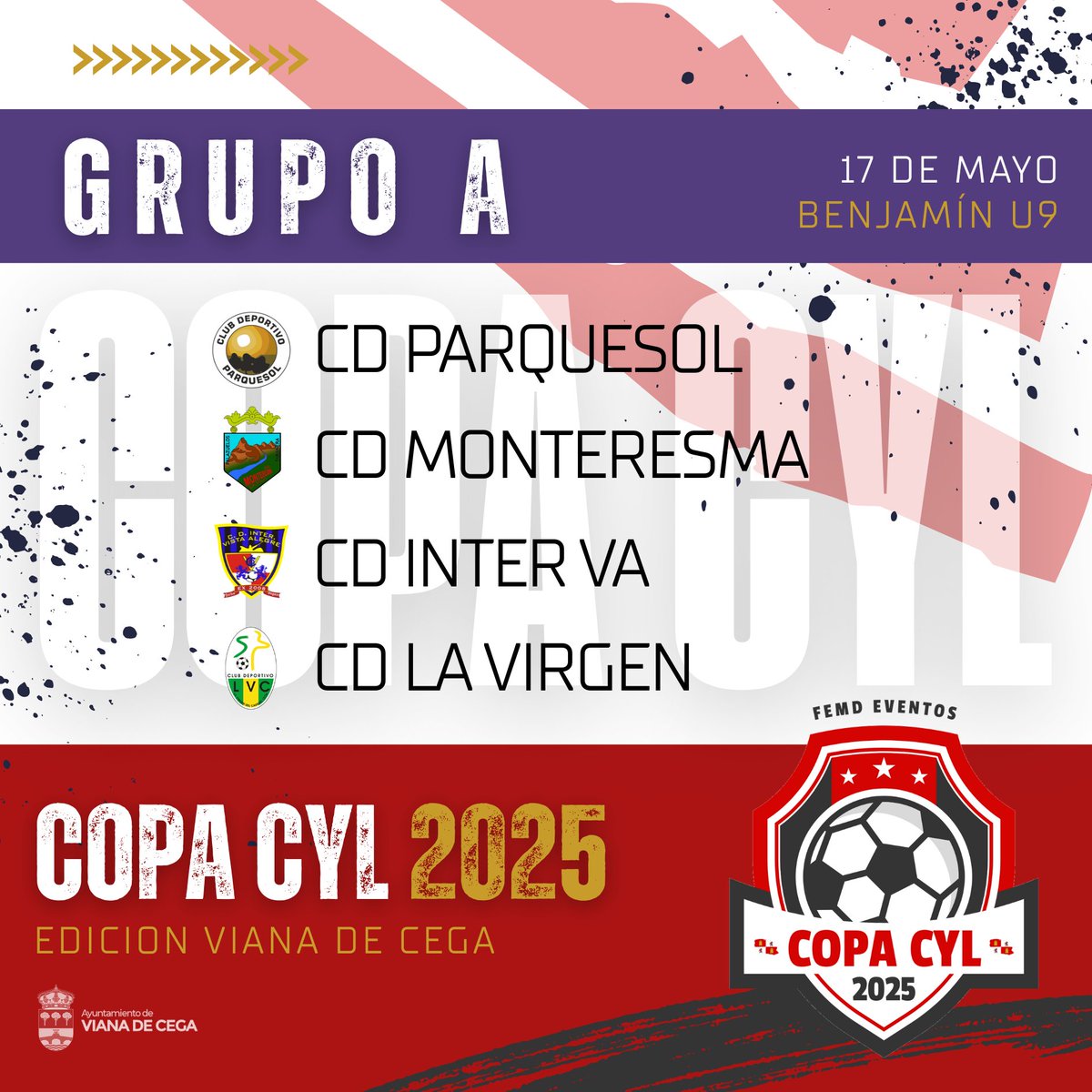 copacyl's tweet photo. 🏆⚽️ COPA CYL 2025: EDICIÓN VIANA DE CEGA
GRUPO A (BJ U9)
🔸️@cdparquesol
🔸️@cdmonteresma
🔸️@cdinterva
🔸️@cdlavirgen
#CopaCyL #Benjamin #Sub9 #CastillaYLeon #Parquesol #Monteresma #Inter #LaVirgen #VianaDeCega https://t.co/4YDpl5TE58