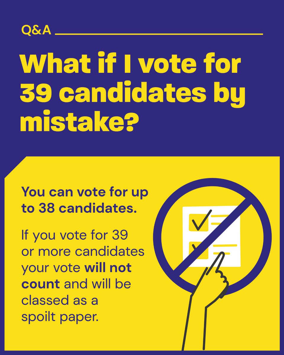 Please ensure that you only vote for up to 38 candidates.

If you vote for more than 38 candidates, your vote will not count.

#Election2025