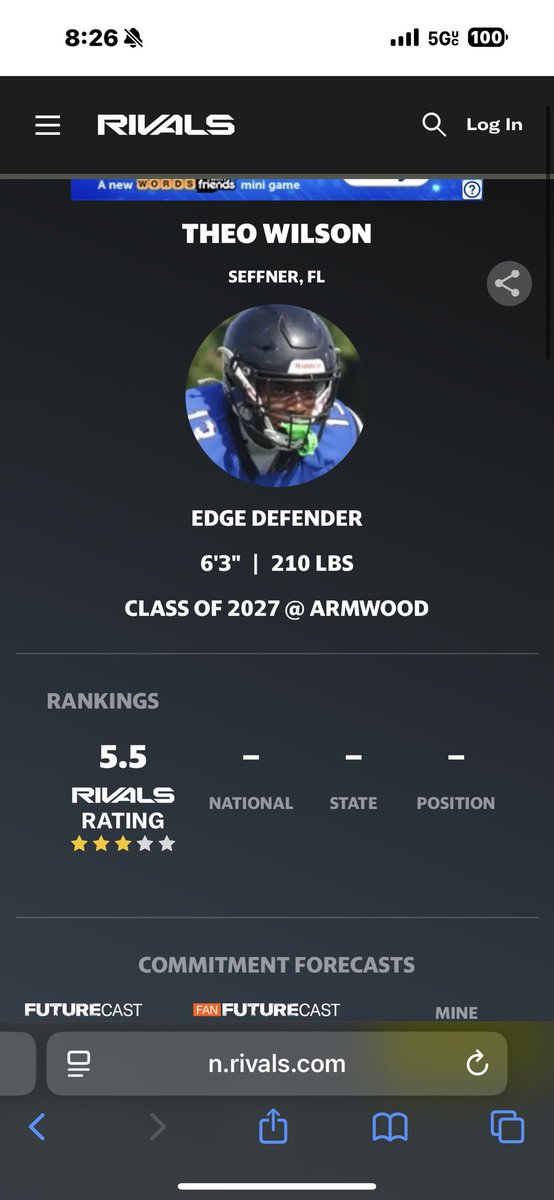 Blessed to ranked a 3⭐️on rivals!! <a href="/Coach_EDavis/">Coach_Davis</a> <a href="/floridacorey/">Coach Peterson</a> <a href="/CoachKWorden/">K Worden</a> <a href="/Rivals/">Rivals</a>