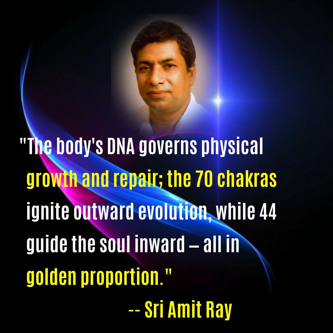 114Chakras's tweet photo. The body’s DNA governs physical growth and repair; the 70 chakras ignite outward evolution, while 44 guide the soul inward — all in golden proportion. -- Sri Amit Ray https://t.co/aIXF8rkD7h  #114Chakras #DNA #GoldenRatio https://t.co/XbXMzEKGIS