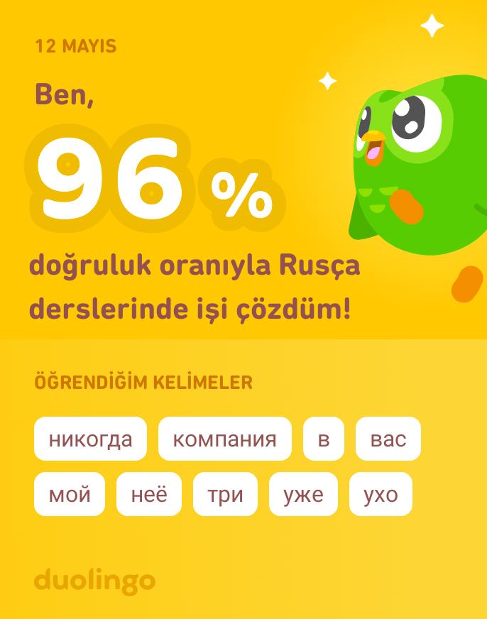 Duolingo'da Rusça öğreniyorum! Duolingo hem etkili hem eğlenceli hem de ücretsiz.