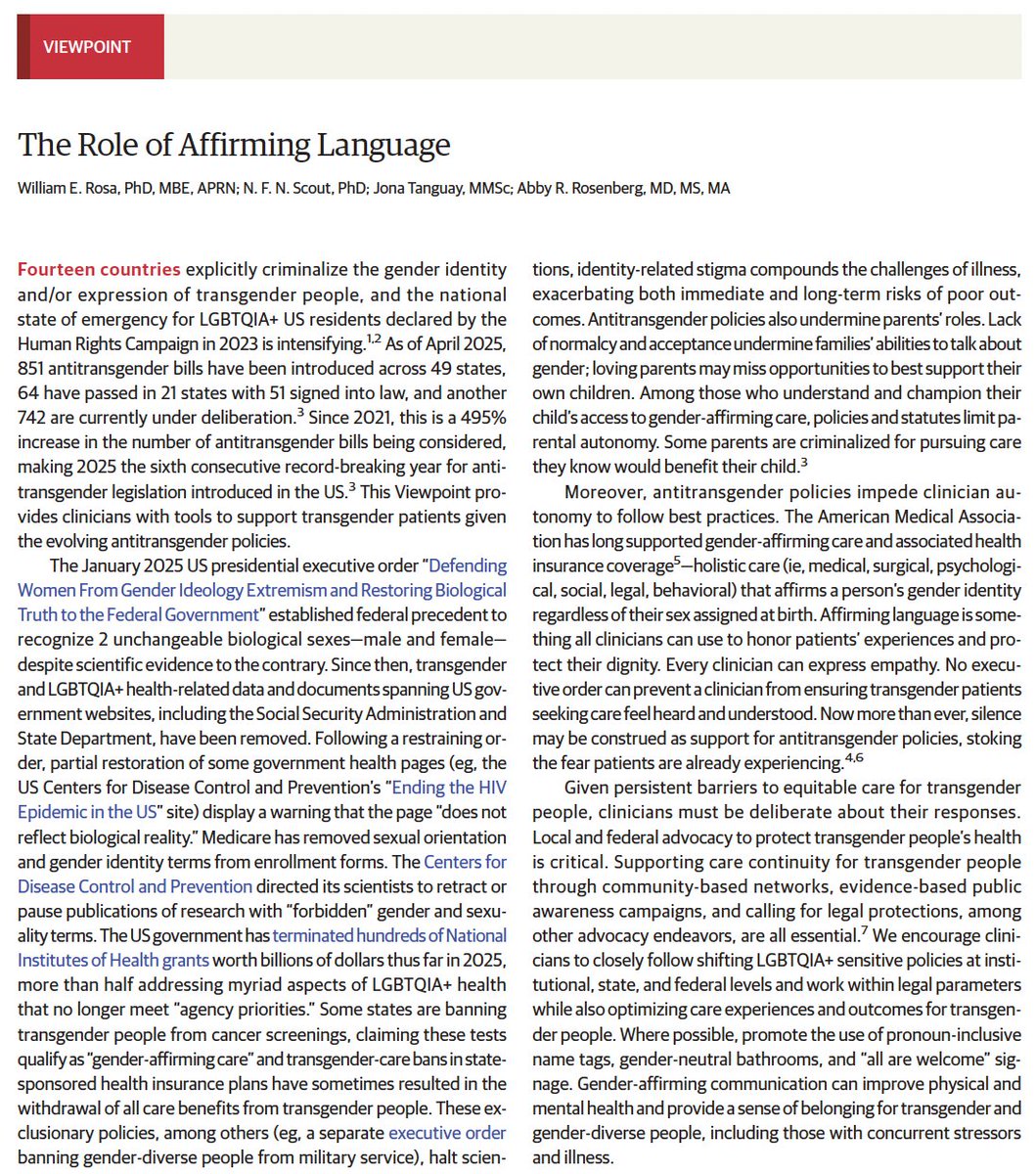 Billy Rosa, PhD, MBE, APRN (@billyrosaphd) on Twitter photo 🏳️🌈JUST OUT: 2025 is the 6th consecutive record-breaking year of anti-trans legislation in the US. Our <a href="/JAMA_current/">JAMA</a> paper calls for gender affirming communication for all people - very important amid rapidly increasing anti-trans and anti-#LGBTQ+ policies. jamanetwork.com/journals/jama/… 🏳️🌈JUST OUT: 2025 is the 6th consecutive record-breaking year of anti-trans legislation in the US. Our <a href="/JAMA_current/">JAMA</a> paper calls for gender affirming communication for all people - very important amid rapidly increasing anti-trans and anti-#LGBTQ+ policies. jamanetwork.com/journals/jama/…