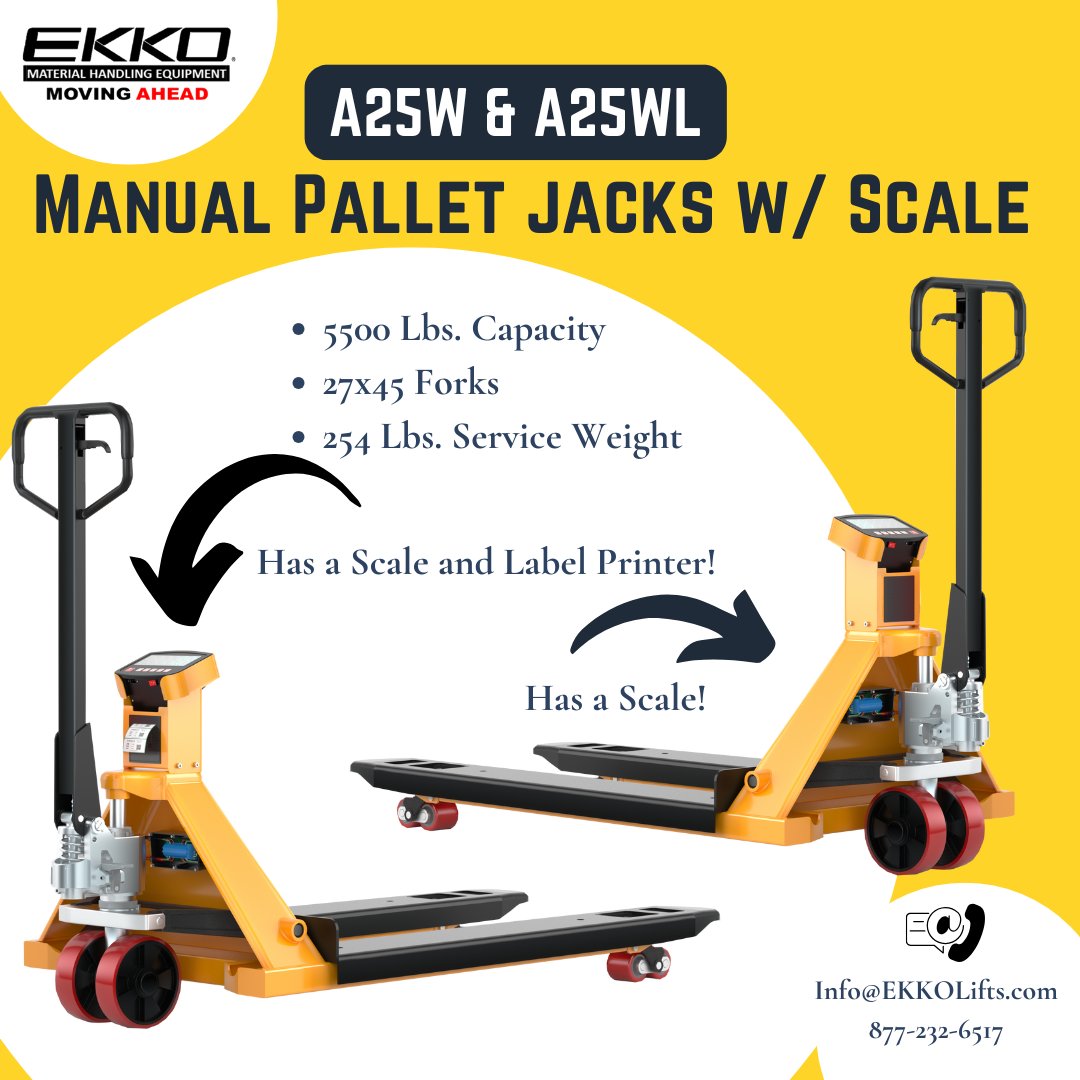 EKKOlifts's tweet photo. ๐ฆ Get accurate weights on the go with EKKOโs Scale Pallet Jacks!
โ
5,500 lbs capacity
โ
27" x 45" forks
โ
Available with or without a label printer
Streamline your operationsโno more guesswork.
#WarehouseSolutions #PalletJack #EKKO #LogisticsTools #scalejacks #MovingAhead https://t.co/sFHCByL2QE