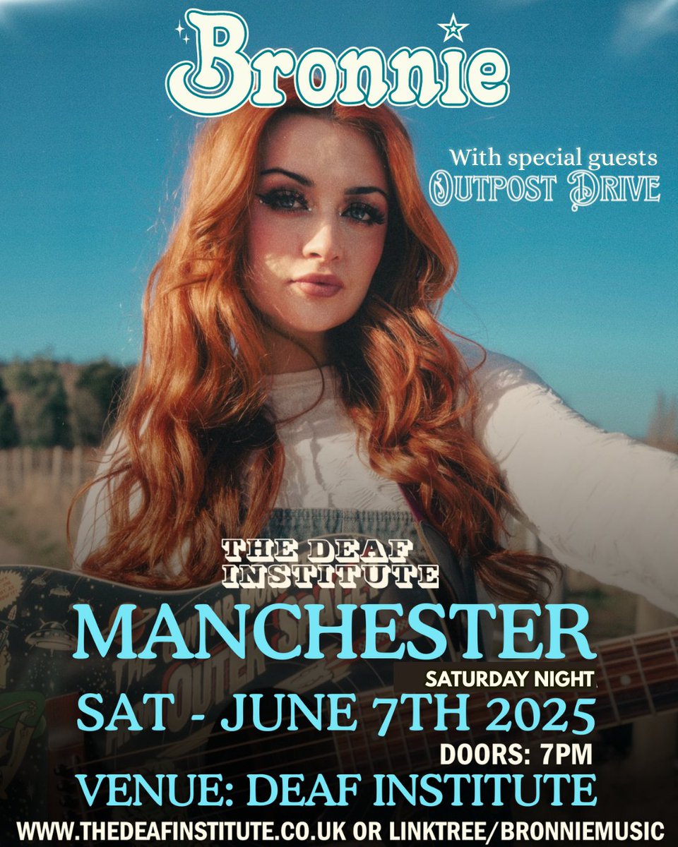 SUPPORT ANNOUNCED
High energy alt-pop and riffy pop-punk artist Bronnie will be joined by Outpost Drive on the 7th June!
Grab tickets here - seetickets.com/event/bronnie/…