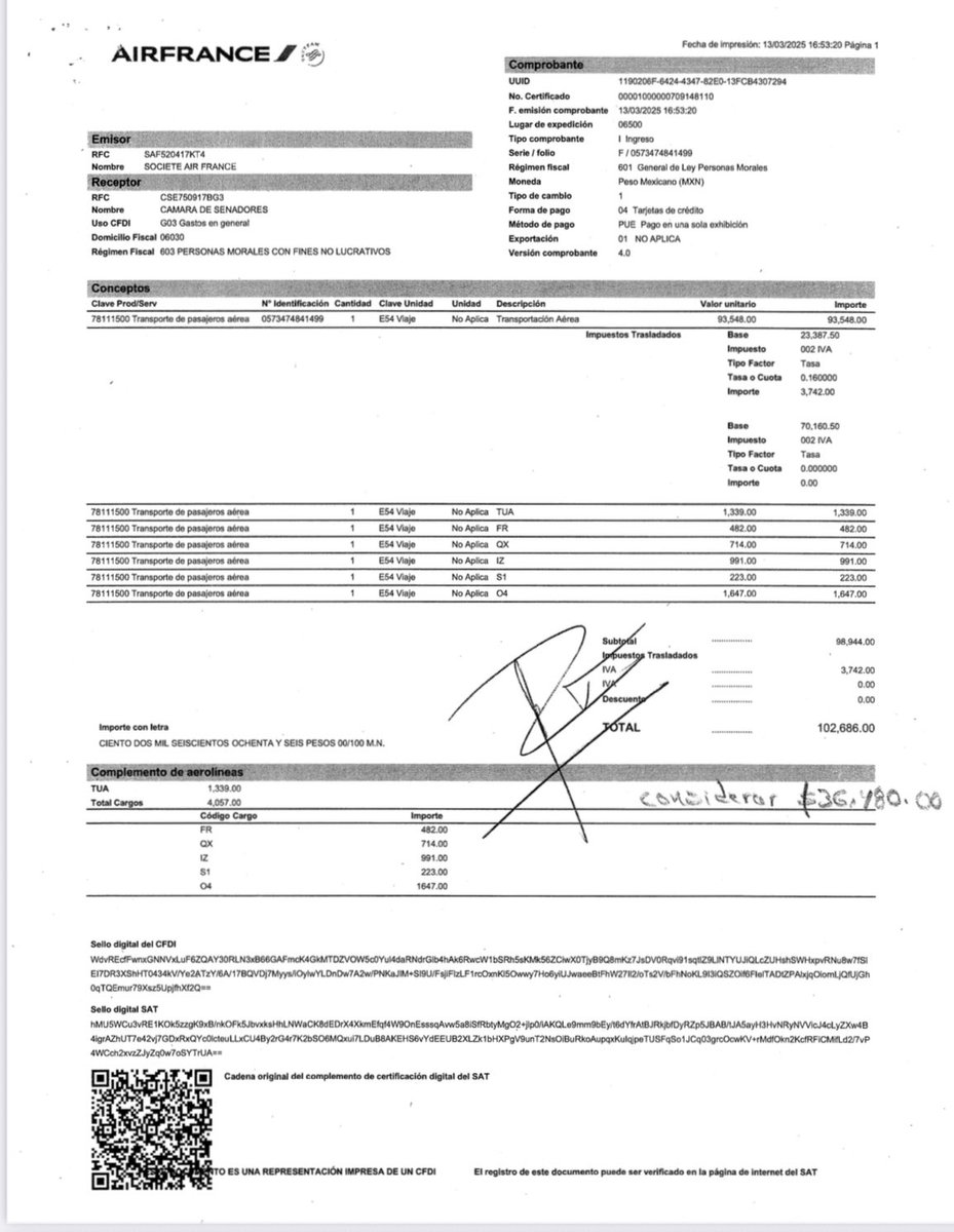Es evidente que NO sabe leer ni ve lo que está frente a usted.

Aquí está la factura, con el QR del <a href="/SATMX/">SATMX</a> a nombre del <a href="/senadomexicano/">Senado de México</a> 

El documento lo hizo público el Senado.

Usted podrá usar su poder para atacarme y difamarme, pero JAMÁS podrá tener la verdad. No le tengo