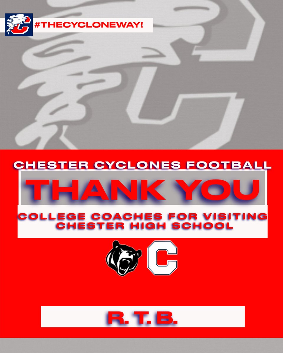 ChesterCyclonesFB (@chester_fb) on Twitter photo Thank You <a href="/LRBearsFootball/">Lenoir-Rhyne Football</a> and <a href="/CatawbaFootball/">Catawba Football</a> For Recruiting <a href="/Chester_FB/">ChesterCyclonesFB</a> ! #TheCycloneWay <a href="/CHSFBRecruits/">Chester High School Football Recruiting (SC)</a> <a href="/CNR_Sports/">News & Reporter</a> <a href="/CoachVfloyd/">Victor Floyd</a> <a href="/XiSimpson_51/">Coach Xi🙏🏽🏈</a> <a href="/CoachCaldwell27/">Coach Caldwell</a> <a href="/Terryradford148/">Terry radford</a> <a href="/coachhedrickjr/">Mike Hedrick</a> Thank You <a href="/LRBearsFootball/">Lenoir-Rhyne Football</a> and <a href="/CatawbaFootball/">Catawba Football</a> For Recruiting <a href="/Chester_FB/">ChesterCyclonesFB</a> ! #TheCycloneWay <a href="/CHSFBRecruits/">Chester High School Football Recruiting (SC)</a> <a href="/CNR_Sports/">News & Reporter</a> <a href="/CoachVfloyd/">Victor Floyd</a> <a href="/XiSimpson_51/">Coach Xi🙏🏽🏈</a> <a href="/CoachCaldwell27/">Coach Caldwell</a> <a href="/Terryradford148/">Terry radford</a> <a href="/coachhedrickjr/">Mike Hedrick</a>
