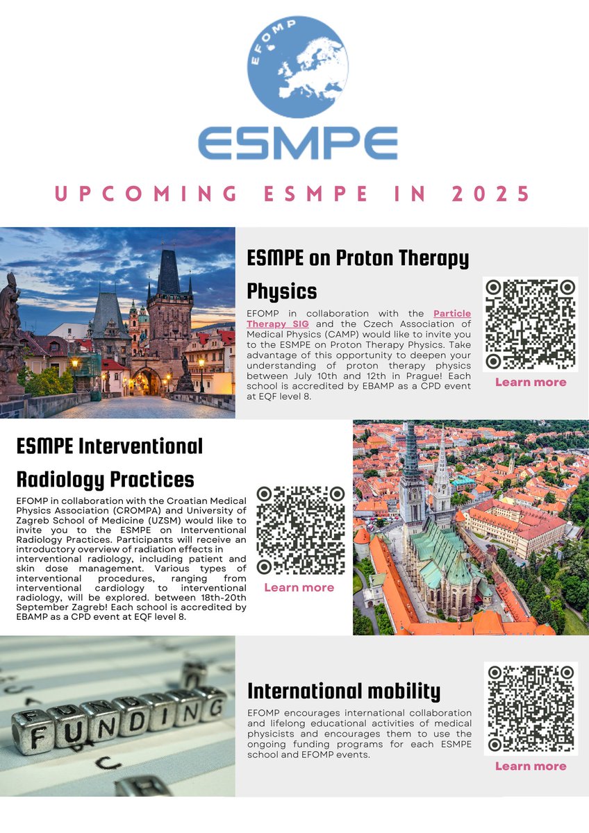 <a href="/PTCOG_Official/">The Particle Therapy Co-Operative Group (PTCOG)</a> <a href="/EFOMP_org/">EFOMP</a> Check out some of the upcoming events organised by European School for Medical Physics Experts! 
Register via EFOMP Website
efomp.org/index.php?r=pa…