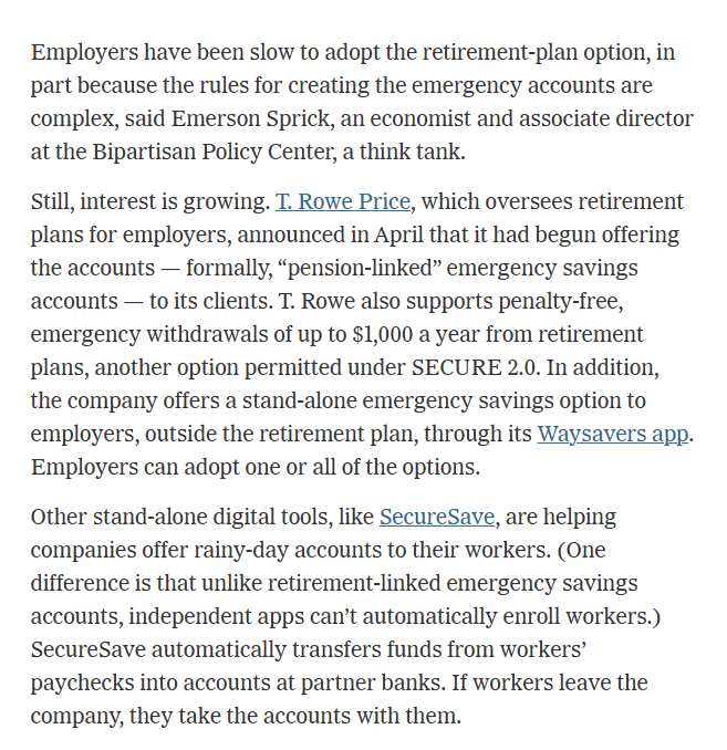 Emerson Sprick (@te_sprick) on Twitter photo 🧵🙌 Really amped to be mentioned in the @NYTimes (alongside the single most thoughtful voice on personal finance, <a href="/ramit/">Ramit Sethi</a>, no less!)
Quick dive into a pressing issue: how public policy affects access to emergency savings accounts and our ability to build financial buffers. 💰👇 🧵🙌 Really amped to be mentioned in the @NYTimes (alongside the single most thoughtful voice on personal finance, <a href="/ramit/">Ramit Sethi</a>, no less!)
Quick dive into a pressing issue: how public policy affects access to emergency savings accounts and our ability to build financial buffers. 💰👇