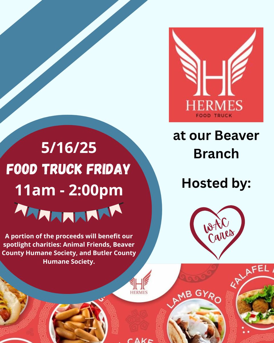 Food Truck Friday rolls on! 🚚🔥 Join us this Friday for lunch with Hermes Food Truck! Grab a bite, enjoy some sunshine, and support WAC Cares as we continue raising money for local animal shelters. See you there! 🐾❤️