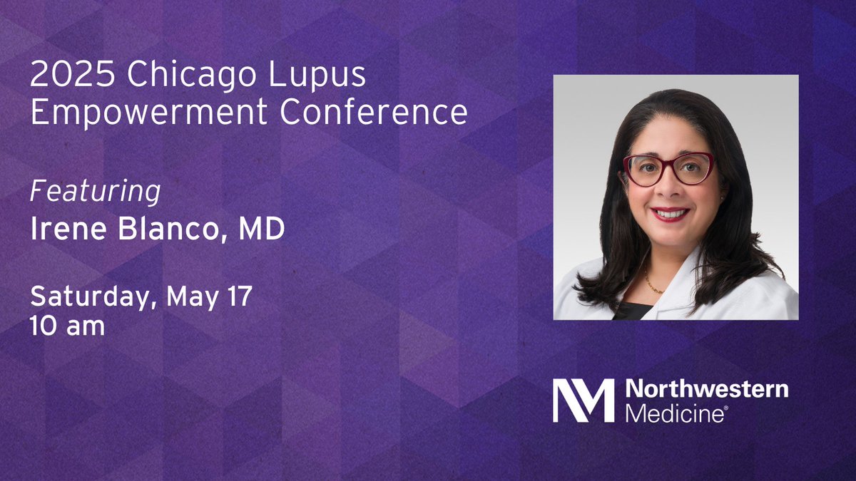 NM Rheumatology (@nm_rheumatology) on Twitter photo Join the <a href="/NorthwesternMed/">Northwestern Medicine</a> Rheumatology Department in collaboration with <a href="/LupusOrg/">Lupus Foundation of America</a> for the 2025 Lupus Empowerment conference on May 17. Irene Blanco, MD, director of Lupus Clinical Services at <a href="/NorthwesternMed/">Northwestern Medicine</a> will be the speaker for the lupus nephritis presentation at 10:15 am. Join the <a href="/NorthwesternMed/">Northwestern Medicine</a> Rheumatology Department in collaboration with <a href="/LupusOrg/">Lupus Foundation of America</a> for the 2025 Lupus Empowerment conference on May 17. Irene Blanco, MD, director of Lupus Clinical Services at <a href="/NorthwesternMed/">Northwestern Medicine</a> will be the speaker for the lupus nephritis presentation at 10:15 am.