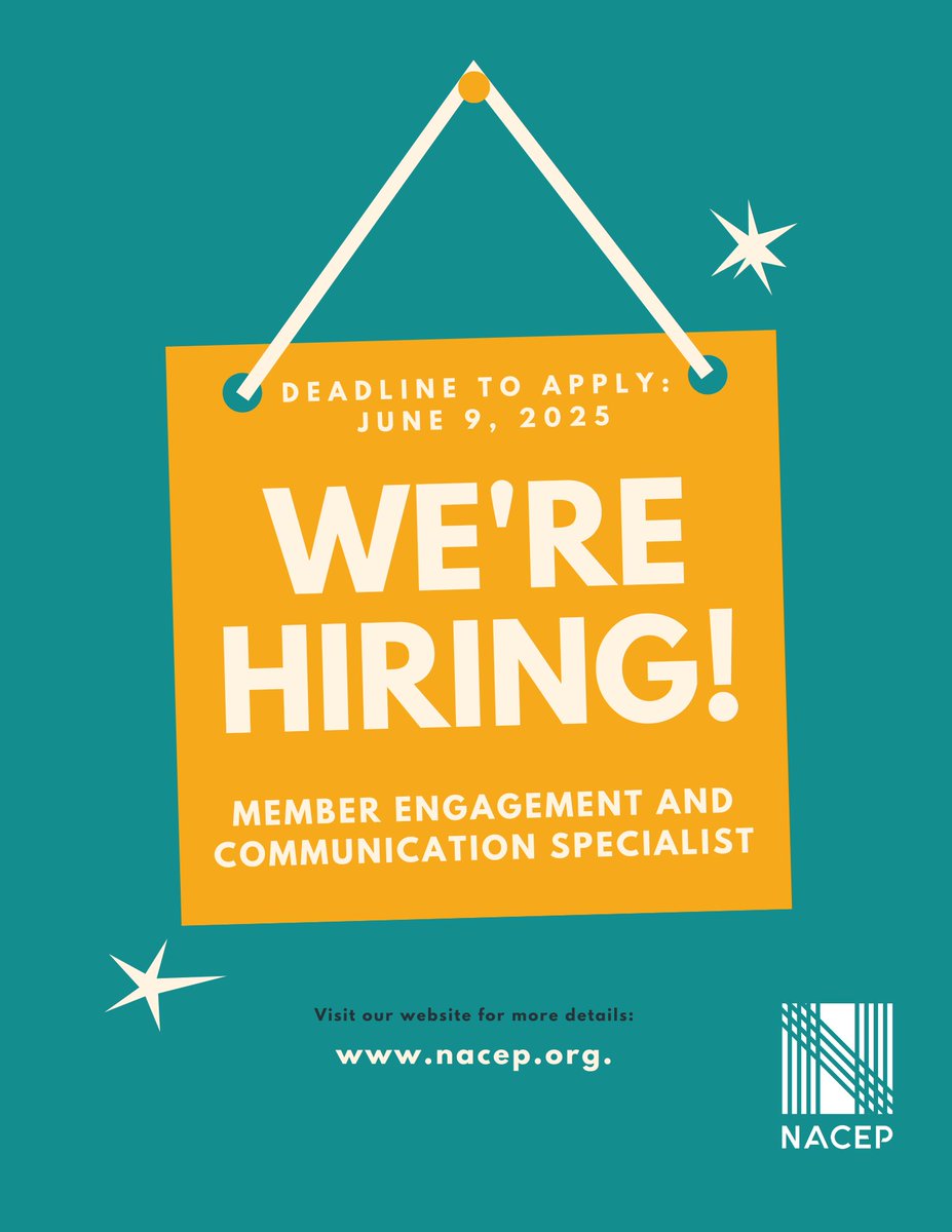🚨 NACEP is hiring!
We're looking for a Member Engagement &amp; Communications Specialist 💬✨
📍 Remote | 🕒 Full-Time
📅 Apply by June 9, 2025
Learn more: nacep.org

Help us connect, communicate, and grow!
#EdJobs  #NACEP #NowHiring #Communications #DualEnrollment