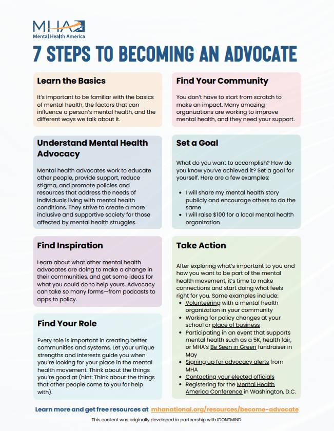 Here are 7 Steps to becoming an advocate. For more resources head to mhanational.org/resources/beco…