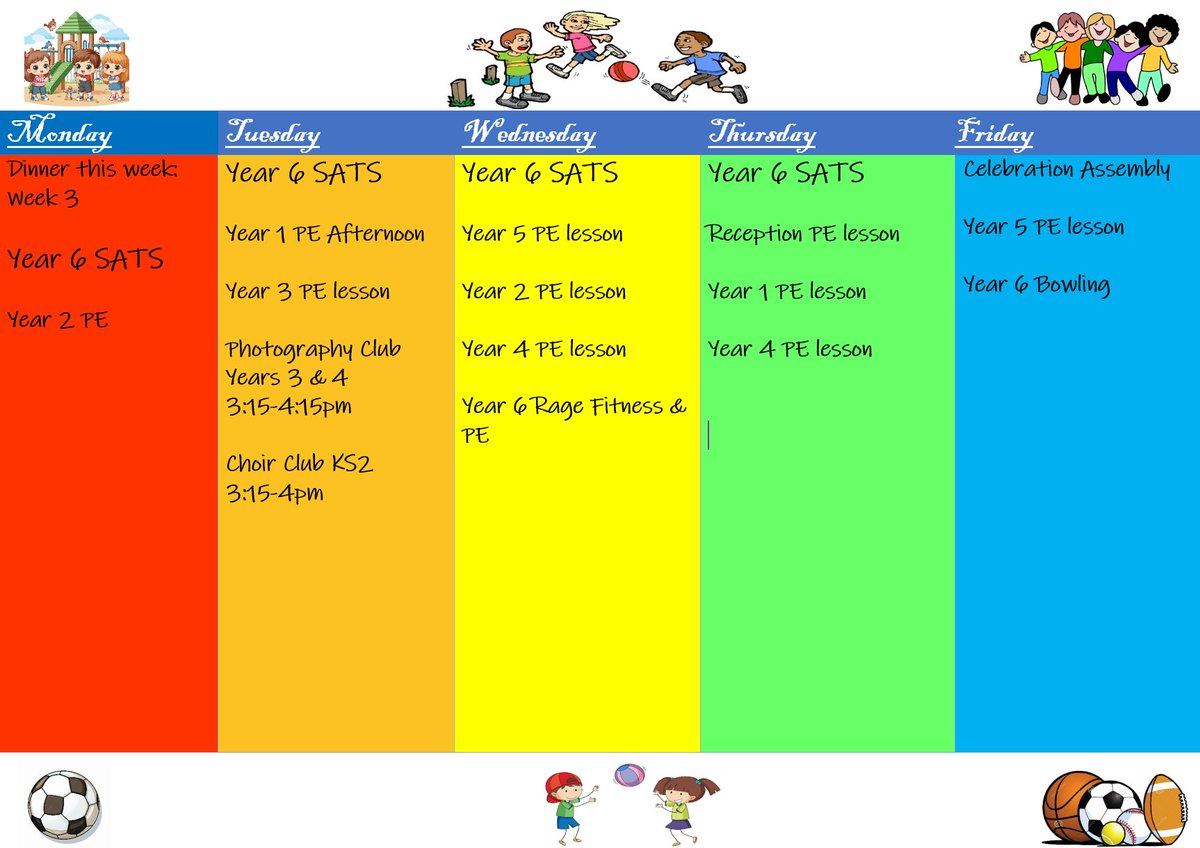 ~ This Week At St Theresa's ~  

Please find attached, this weeks schedule of events. 

Please ensure the children have their PE kits in school ready for their PE lessons this week (see attached for a reminder of the class PE sessions).