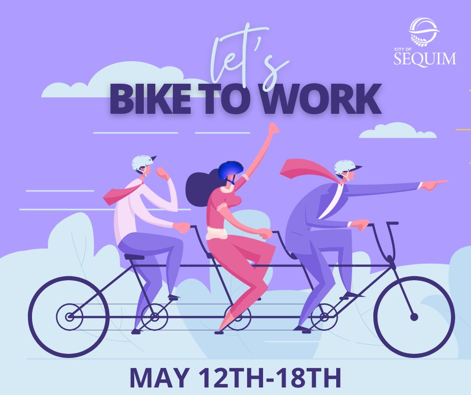 VisitSequim's tweet image. Time to Trade Four Wheels for Two! It's Bike-to-Work Week May 12 - 18!
In #Sequim, we're encouraging folks to swap their car for a bike and experience a healthier, greener commute. Together let’s make the air just a little cleaner! 
#BikeToWorkWeek#CommuteHappy #PedalPower