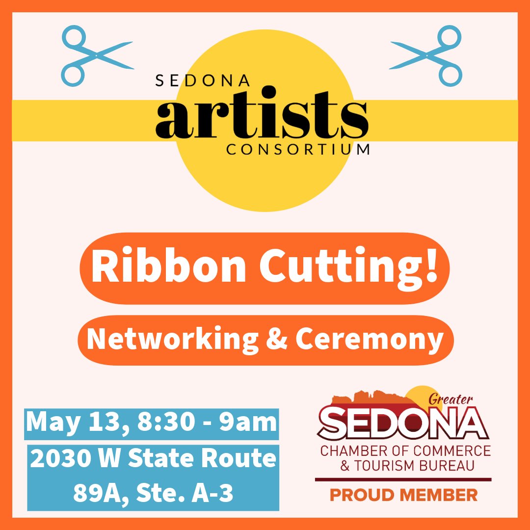 SedonaChamber's tweet photo. The Greater Sedona Chamber of Commerce welcomes our newest member, the Sedona Artists Consortium (&amp; the Sedona Sculptors Symposium!)

🤝🎉 Join us for a morning of celebration, followed by networking opportunities! 🎉🤝

📍2030 W State Route 89A, Ste. A-3
📅May 13, 8:30 - 9am https://t.co/r8pNLaul1a